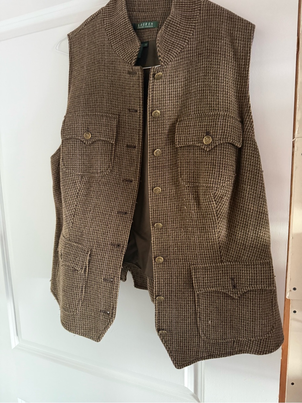 Lauren Ralph Lauren Brown Houndstooth Utility Vest
